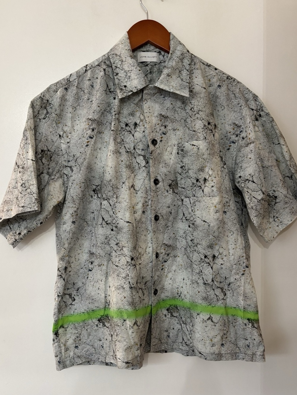 John Elliott Abstract Short Sleeve Shirt in Gray & Green Like New